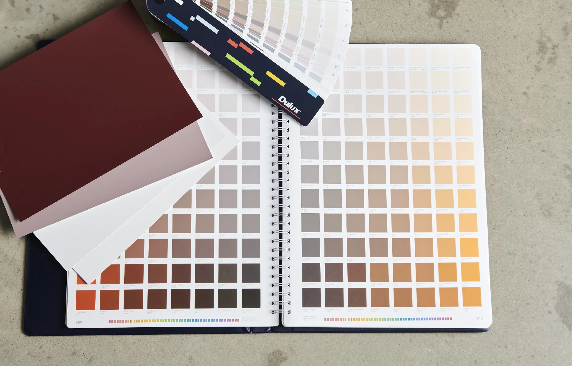 Paint colour charts and swatches used for colour consultations